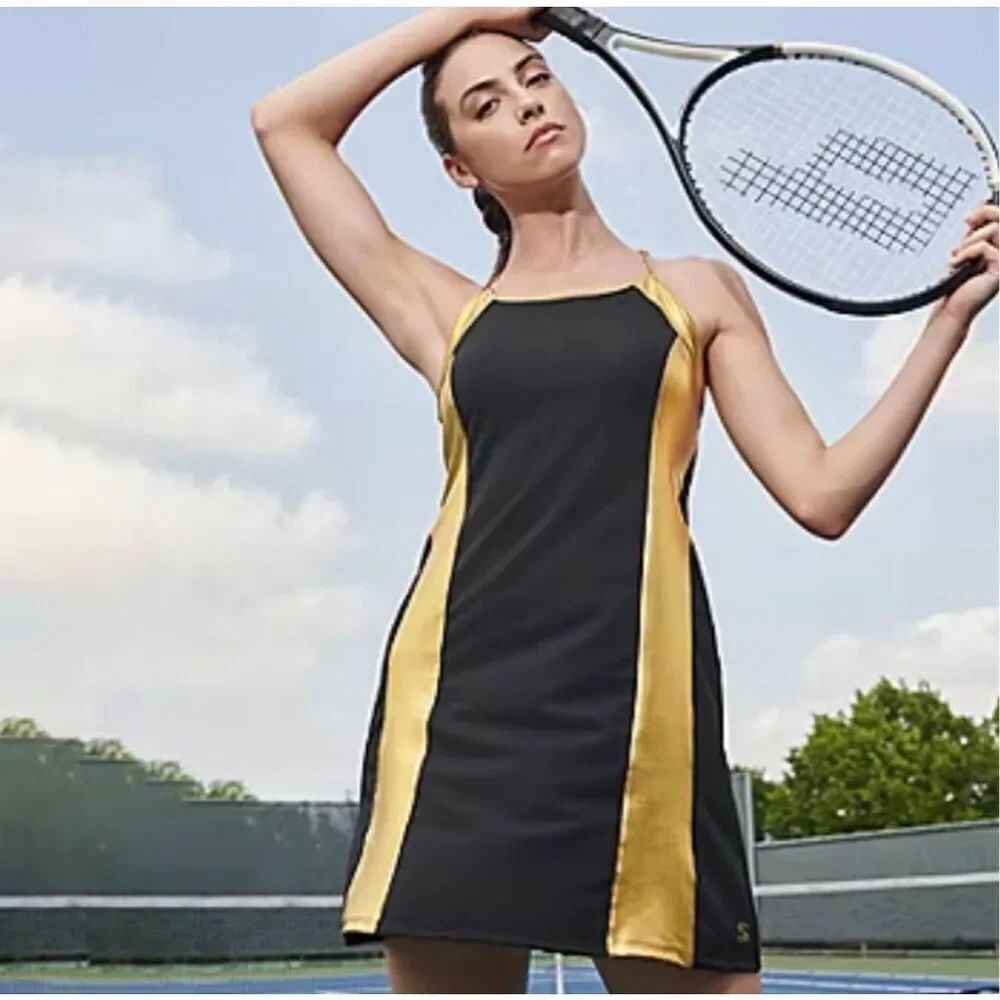 Sports Illustrated gold & black M racerback tennis dress